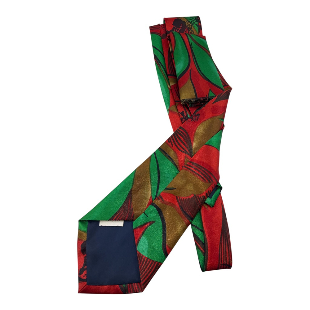 Vintage Red and Green Mens Necktie with Matching Pocket Square - Picture 2 of 3